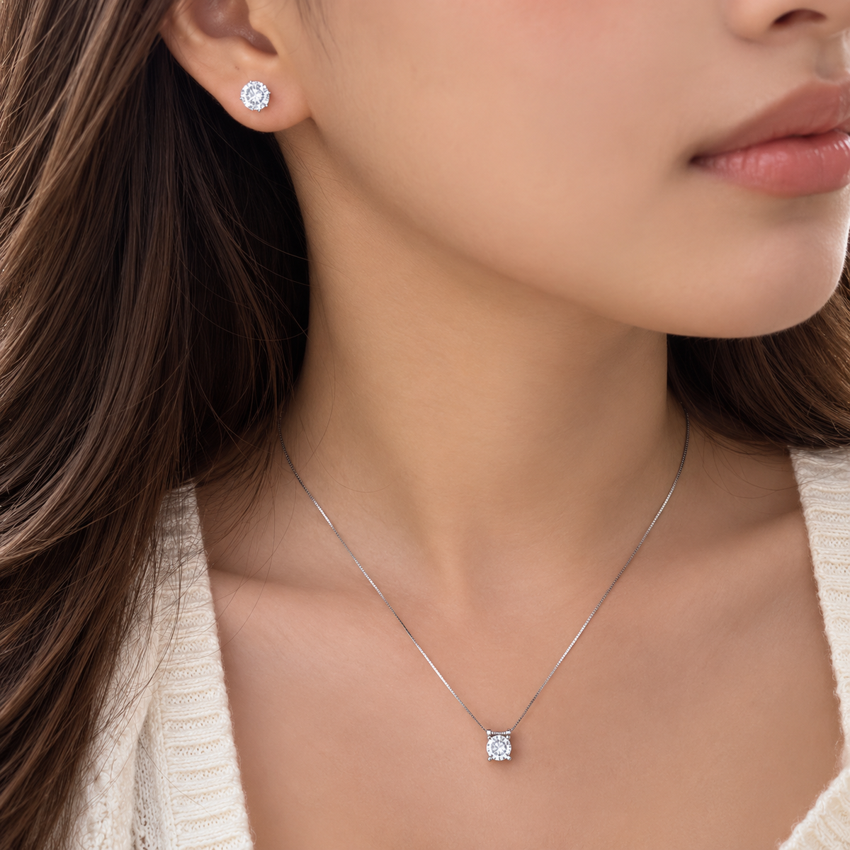 Soulia 925 sterling silver round zircon necklace and earrings set worn