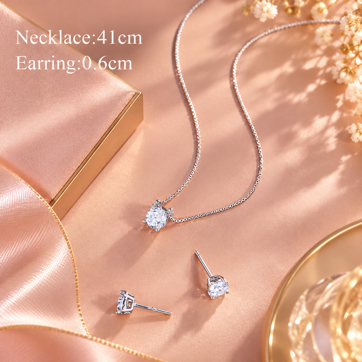 Soulia round zircon jewelry set necklace and earring dimensions