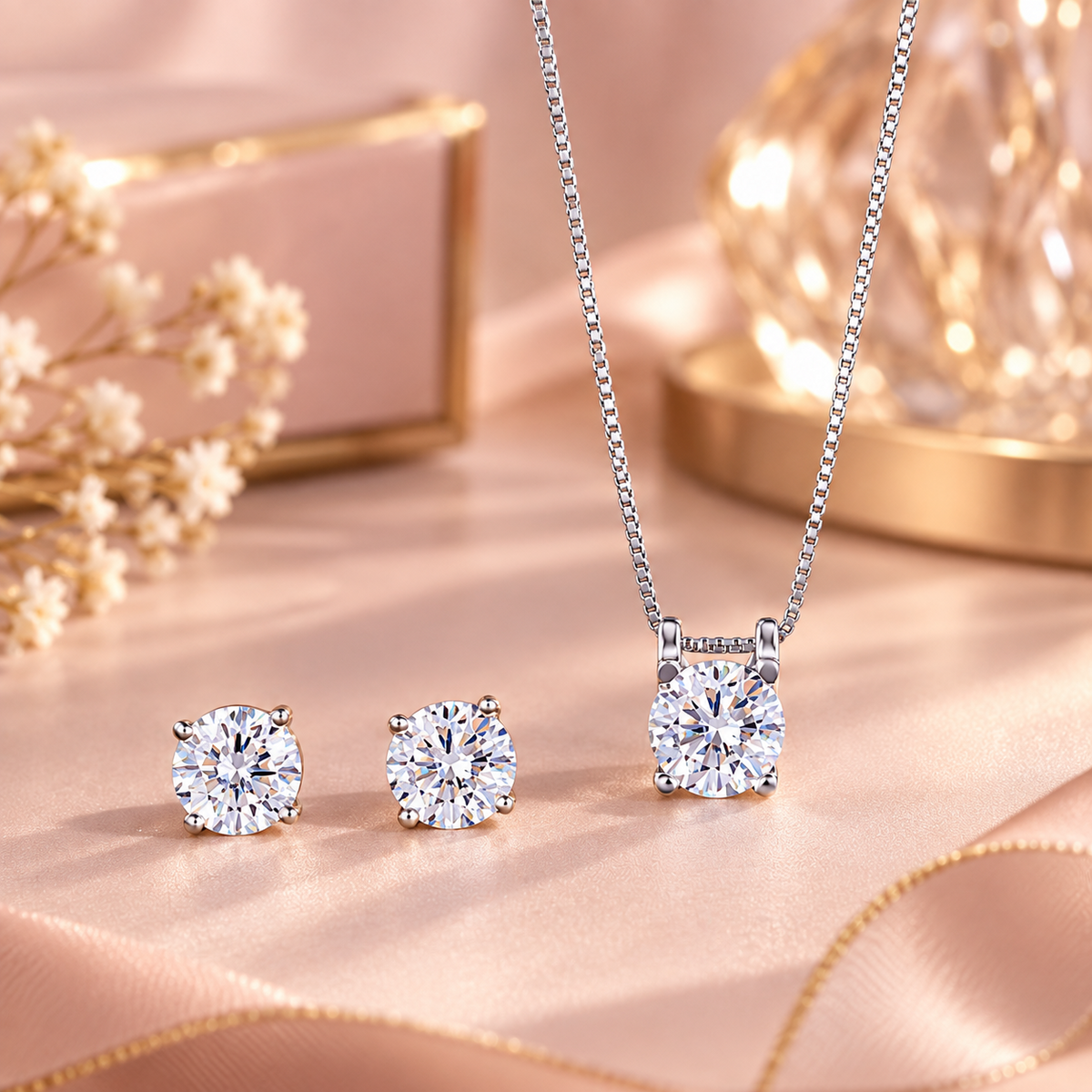 Soulia round zircon necklace and stud earrings set