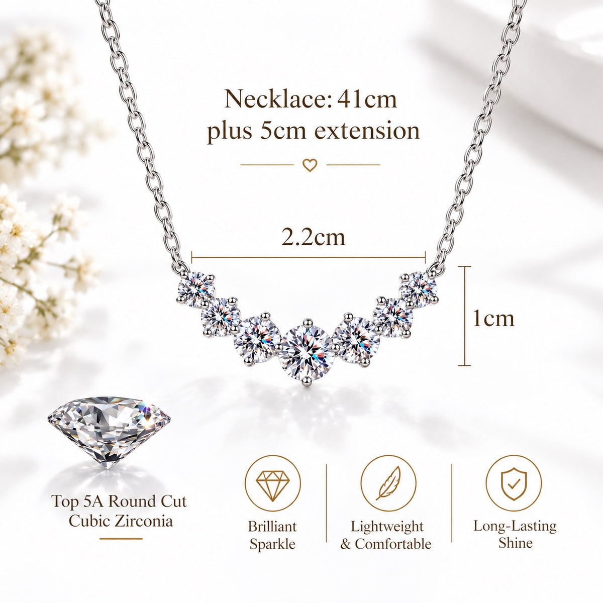 Soulia smile necklace dimensions 41 cm plus 5 cm extension